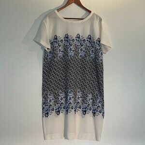 Joe Fresh t-shirt dress with white and blue floral pattern in Large